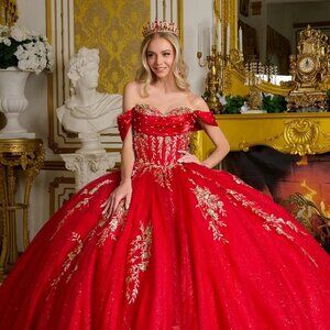 New Off The Shoulder Formal Long Mesh Gown w/ Back Bow & Layered Skirt GL3631